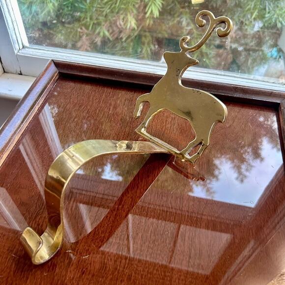 Vintage Brass Reindeer Long Arm Christmas Stocking Holder - Picture 8 of 11